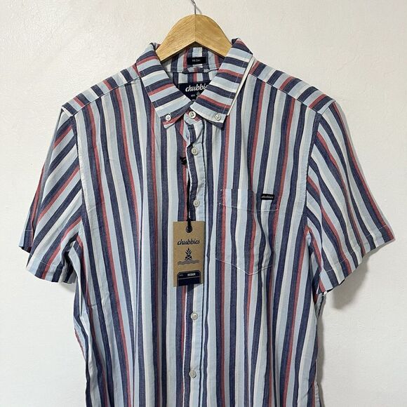 Chubbies The Classy Slub Poplin Friday Button Shirt Size M Striped Resort Vacay - Picture 3 of 7